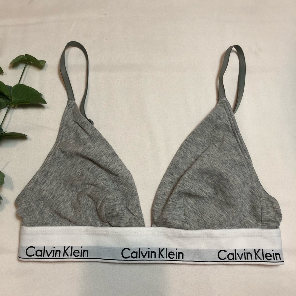 Calvin Klein triangle bralette. Gray, small